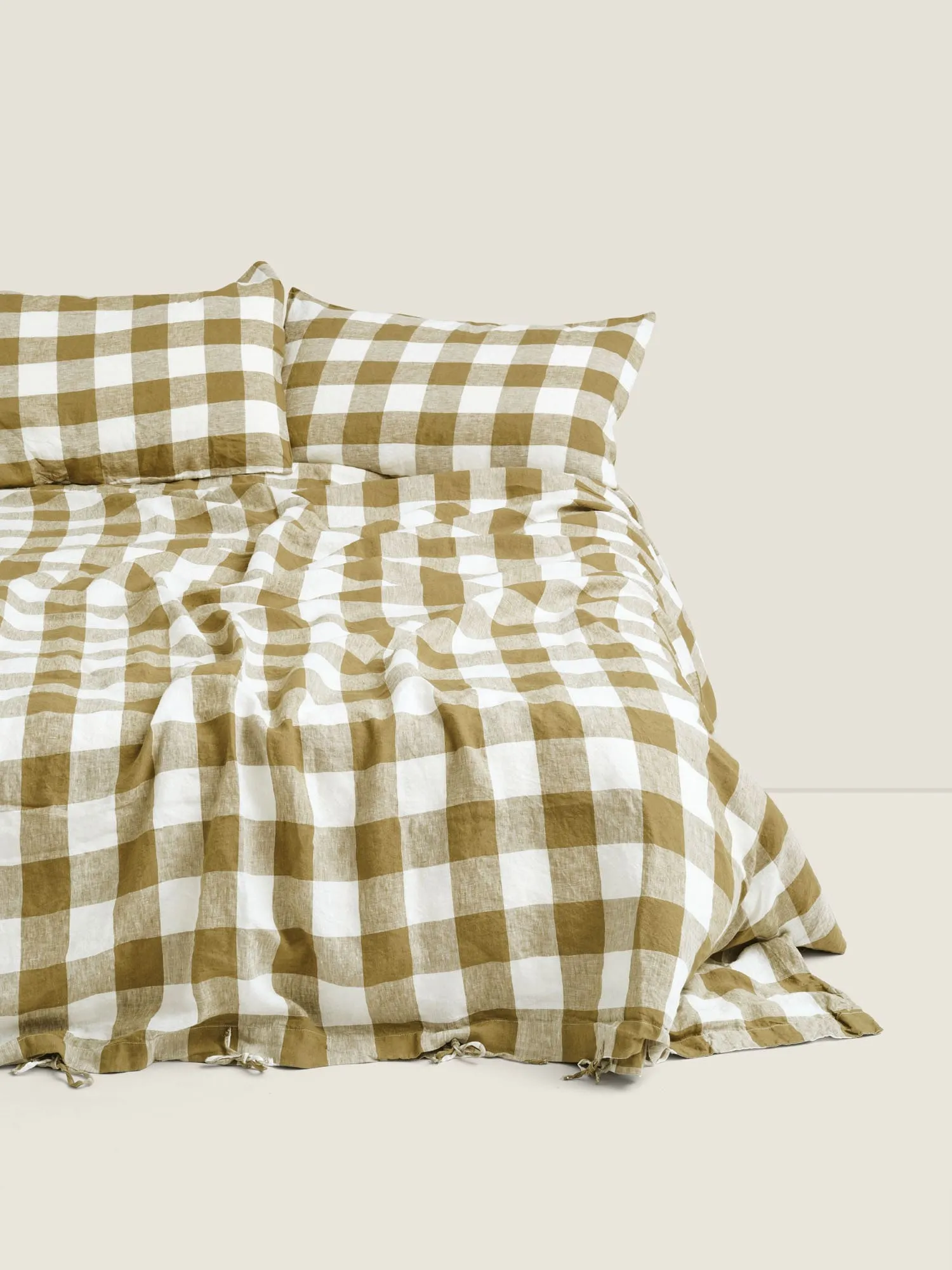 100% Linen Duvet Cover in Olive Check