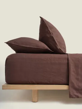 100% Linen Fitted Sheet in Chocolate