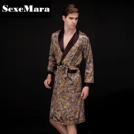 2017 spring summer new luxury print silk robe male bathrobe mens kimono bath gown mens silk robes dressing gowns D7-AD16