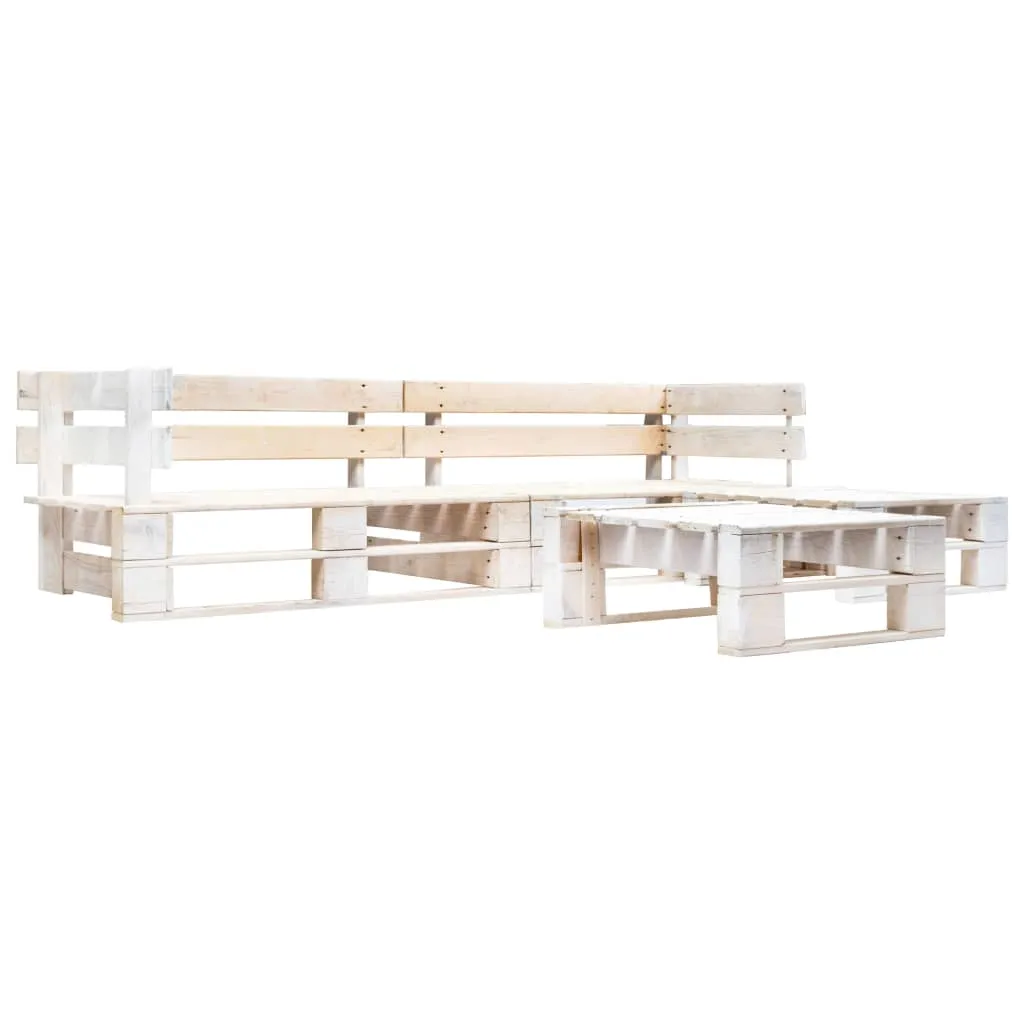 4 Piece Garden Pallet Lounge Set Wood White