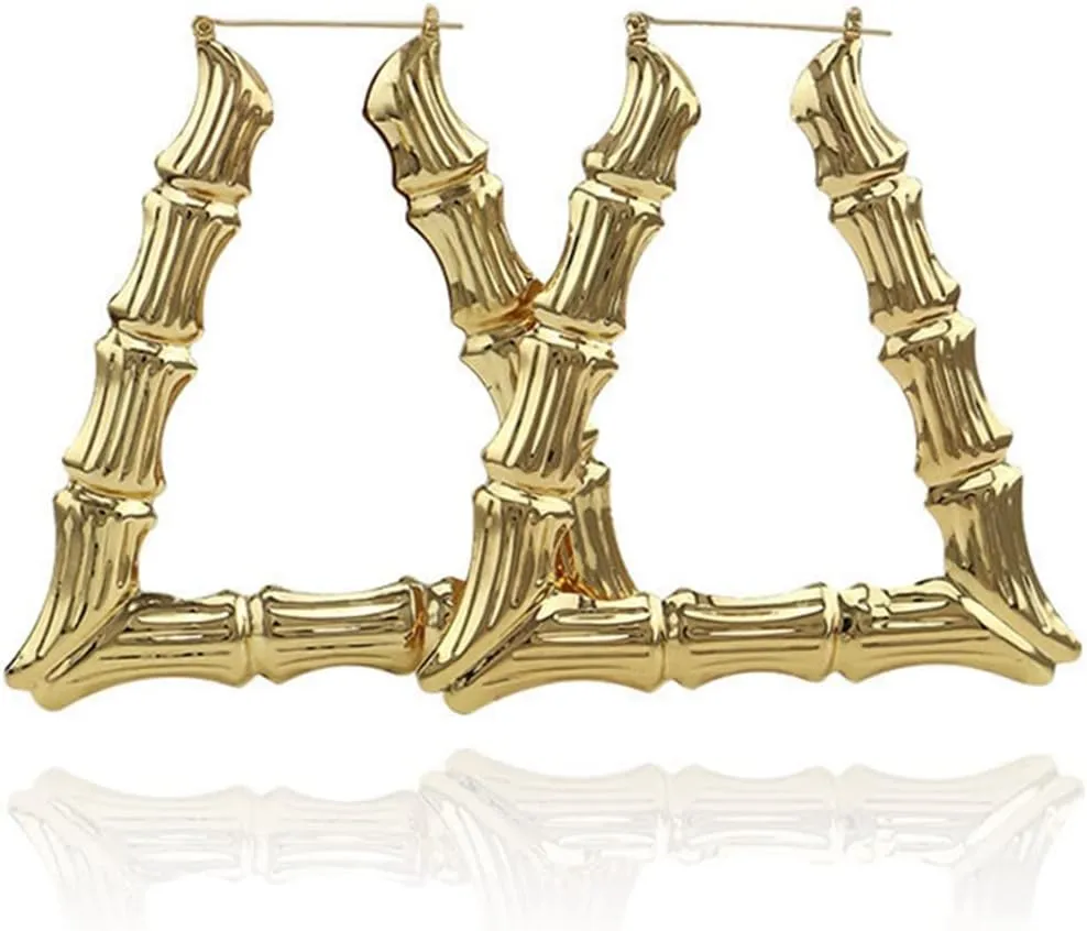 90's Big Bamboo Hoop Earrings for Women Triangle Gold Hoop Earrings Punk Jewelry 1 Pairs Oversized
