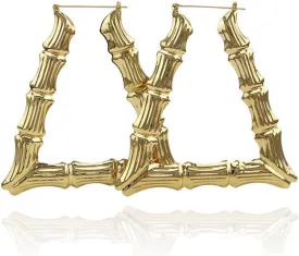 90's Big Bamboo Hoop Earrings for Women Triangle Gold Hoop Earrings Punk Jewelry 1 Pairs Oversized