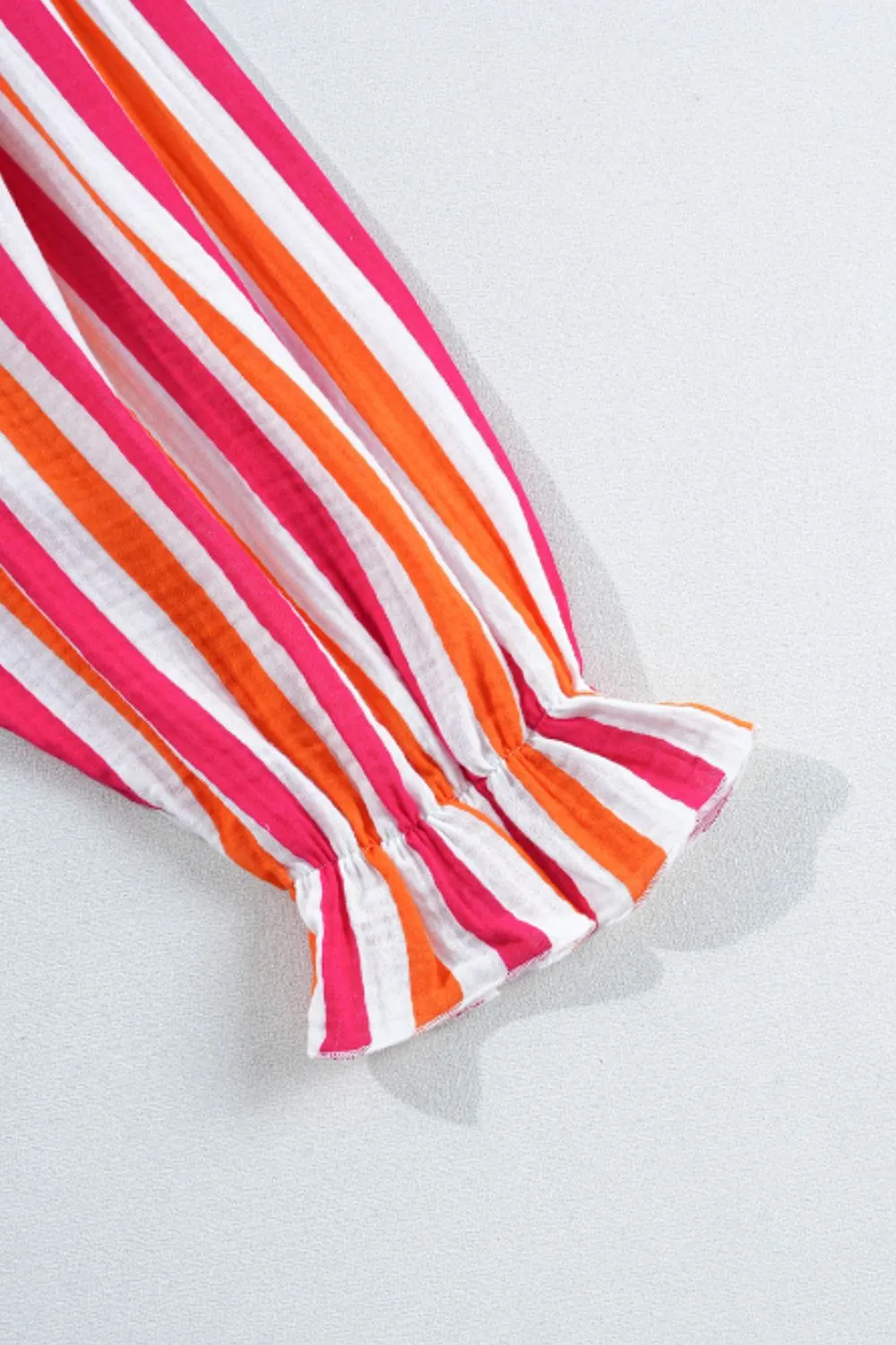aaTEEK - Red Striped Notched Flounce Sleeve Blouse