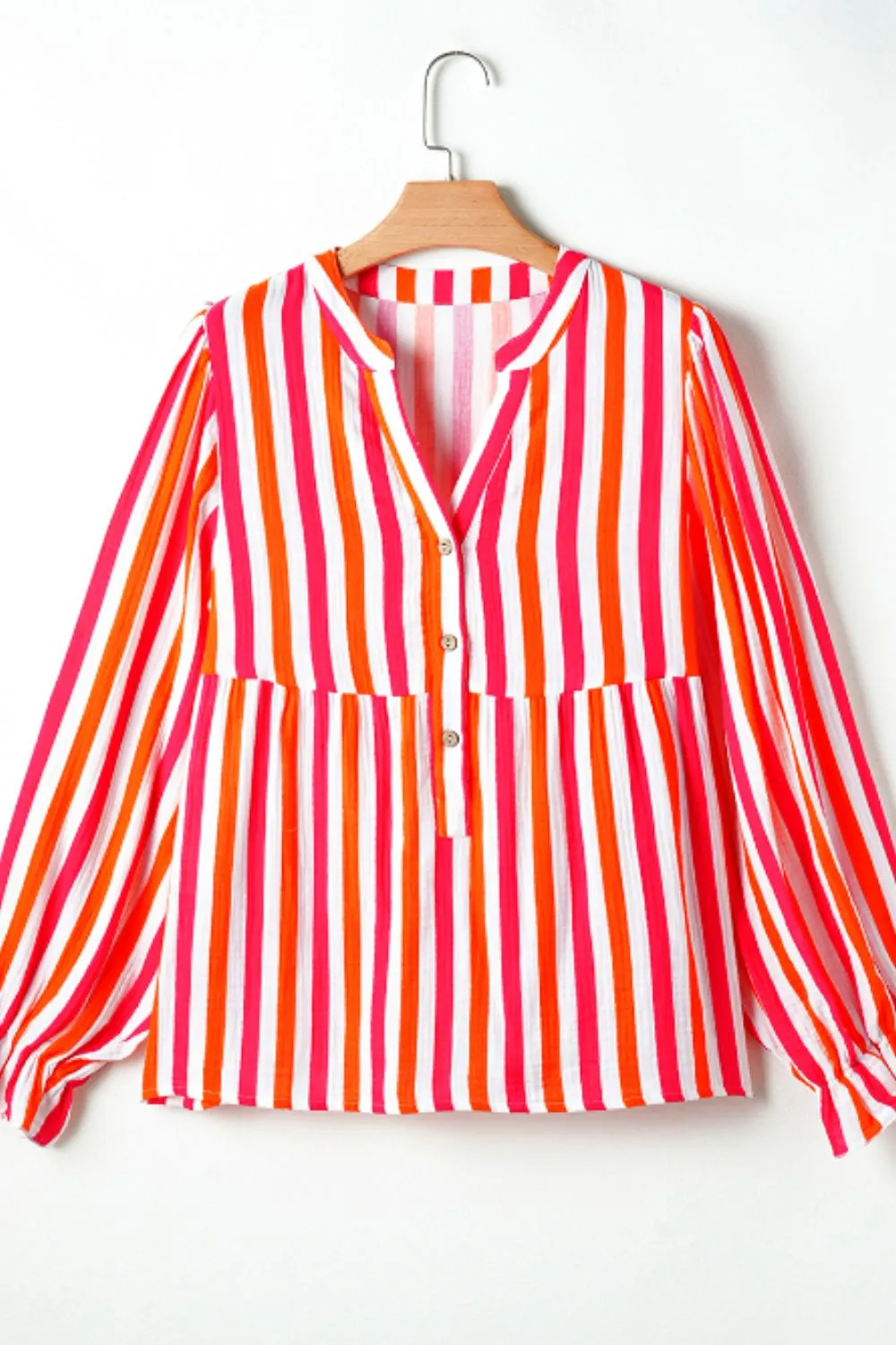 aaTEEK - Red Striped Notched Flounce Sleeve Blouse