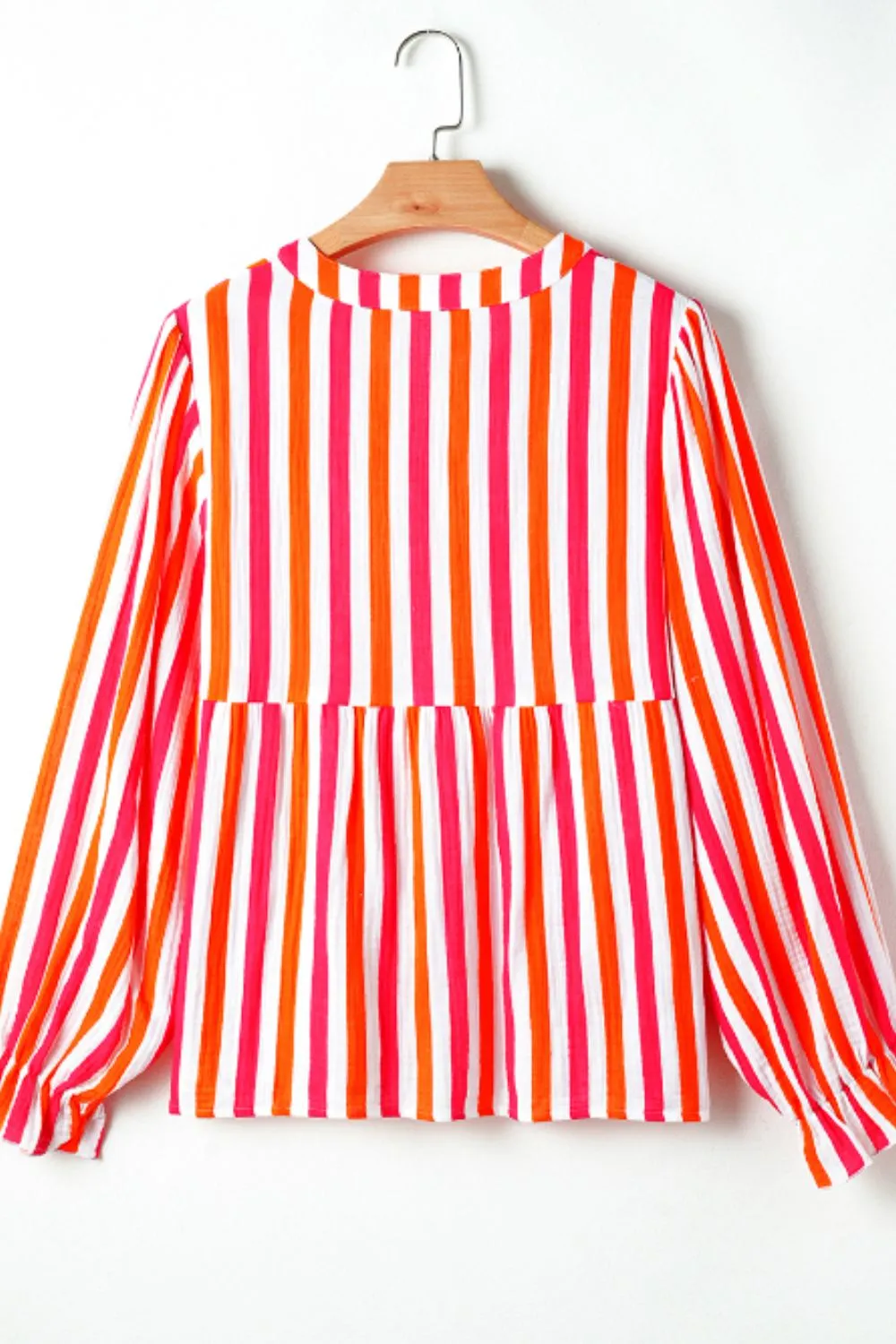aaTEEK - Red Striped Notched Flounce Sleeve Blouse