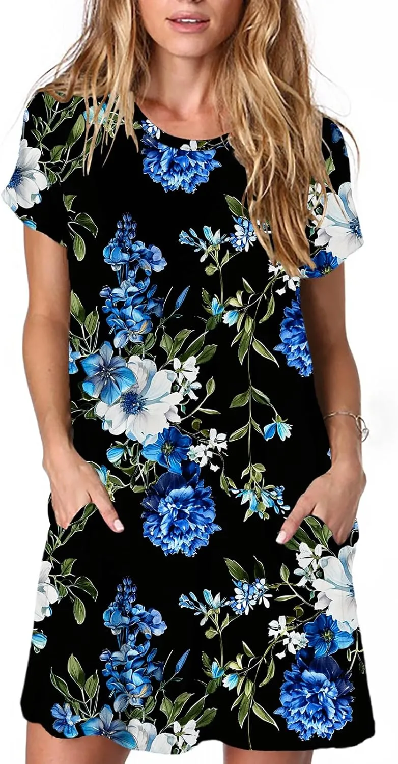 Alaster Womens Casual Summer T Shirt Dress Loose Short Sleeve Tunic Dress with Pocket for Women