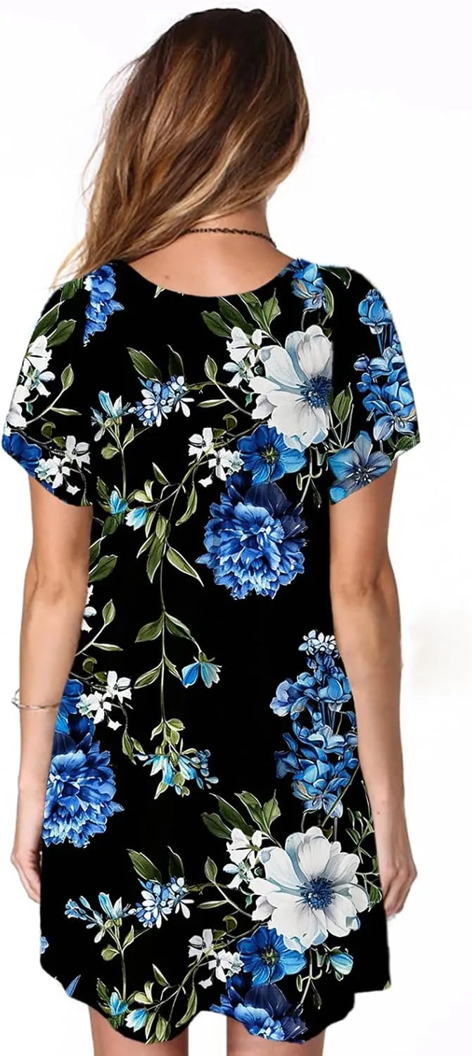 Alaster Womens Casual Summer T Shirt Dress Loose Short Sleeve Tunic Dress with Pocket for Women