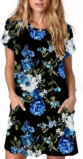 Alaster Womens Casual Summer T Shirt Dress Loose Short Sleeve Tunic Dress with Pocket for Women