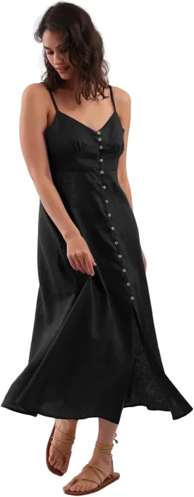 Amazhiyu Womens 100% Linen Summer Spaghetti Strap Button Down Midi Dress Casual