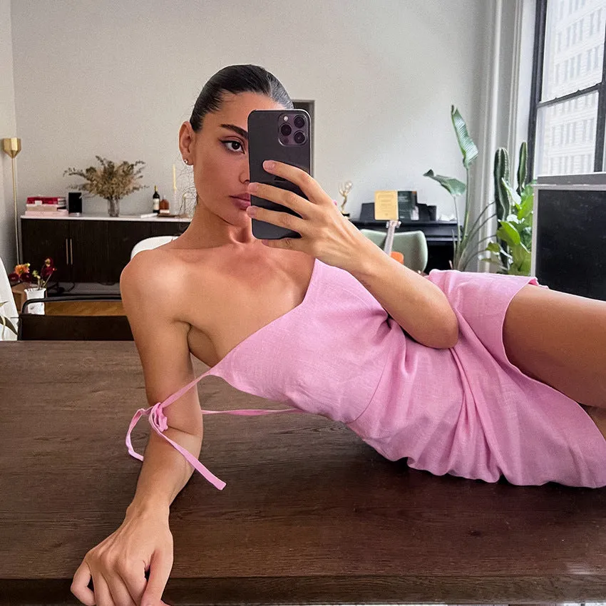 Amozae homecoming dresses Style Summer 2024 Sexy Strap Cotton Linen Pink Short Nightdress Soft Home Wear Women Can Wear outside Fashion