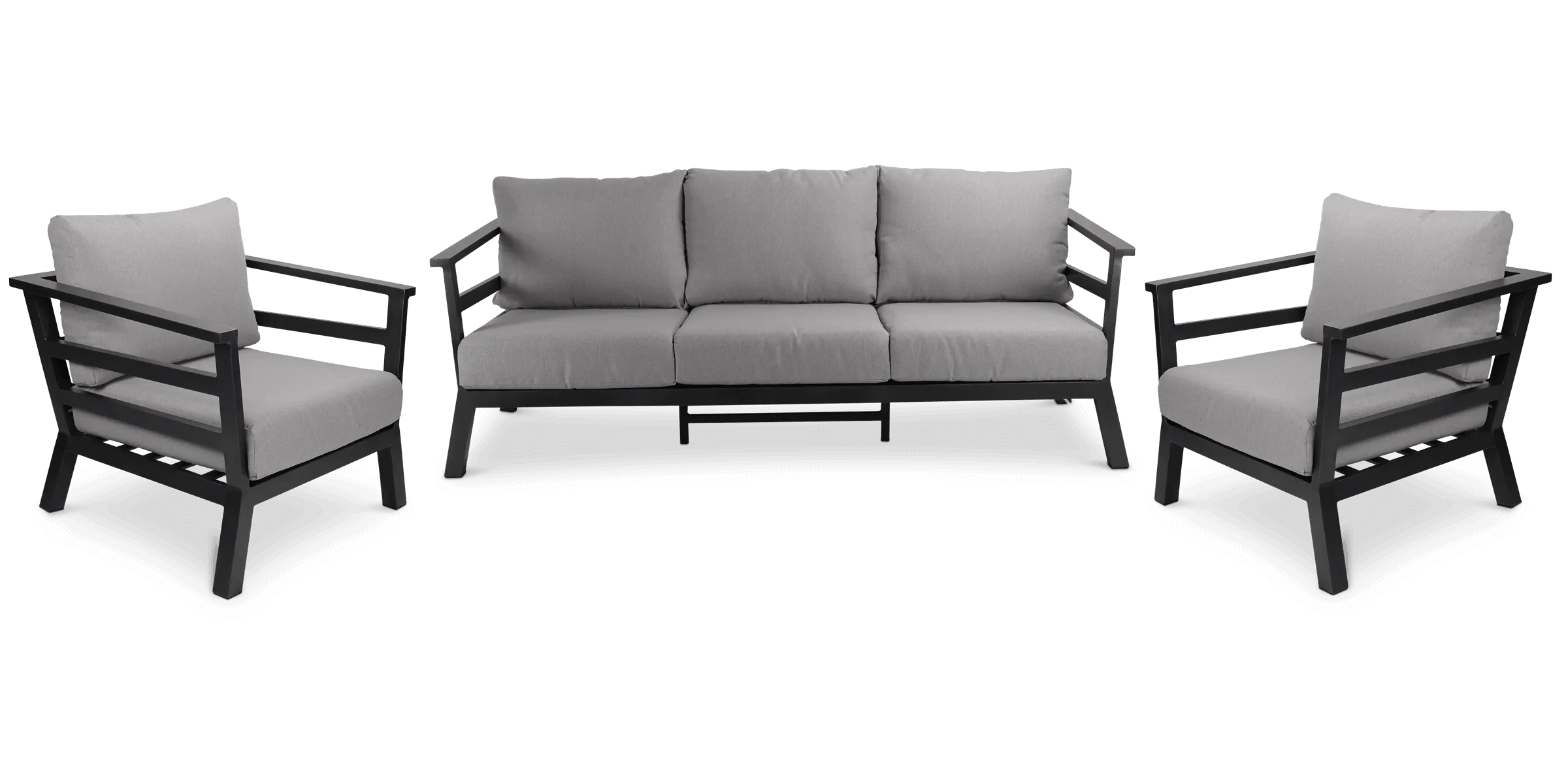 Aveiro 3 Seater with 2x Armchairs in Gunmetal Grey with Stone Olefin Cushions