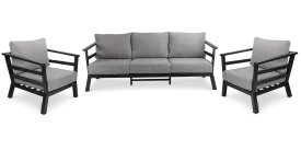Aveiro 3 Seater with 2x Armchairs in Gunmetal Grey with Stone Olefin Cushions