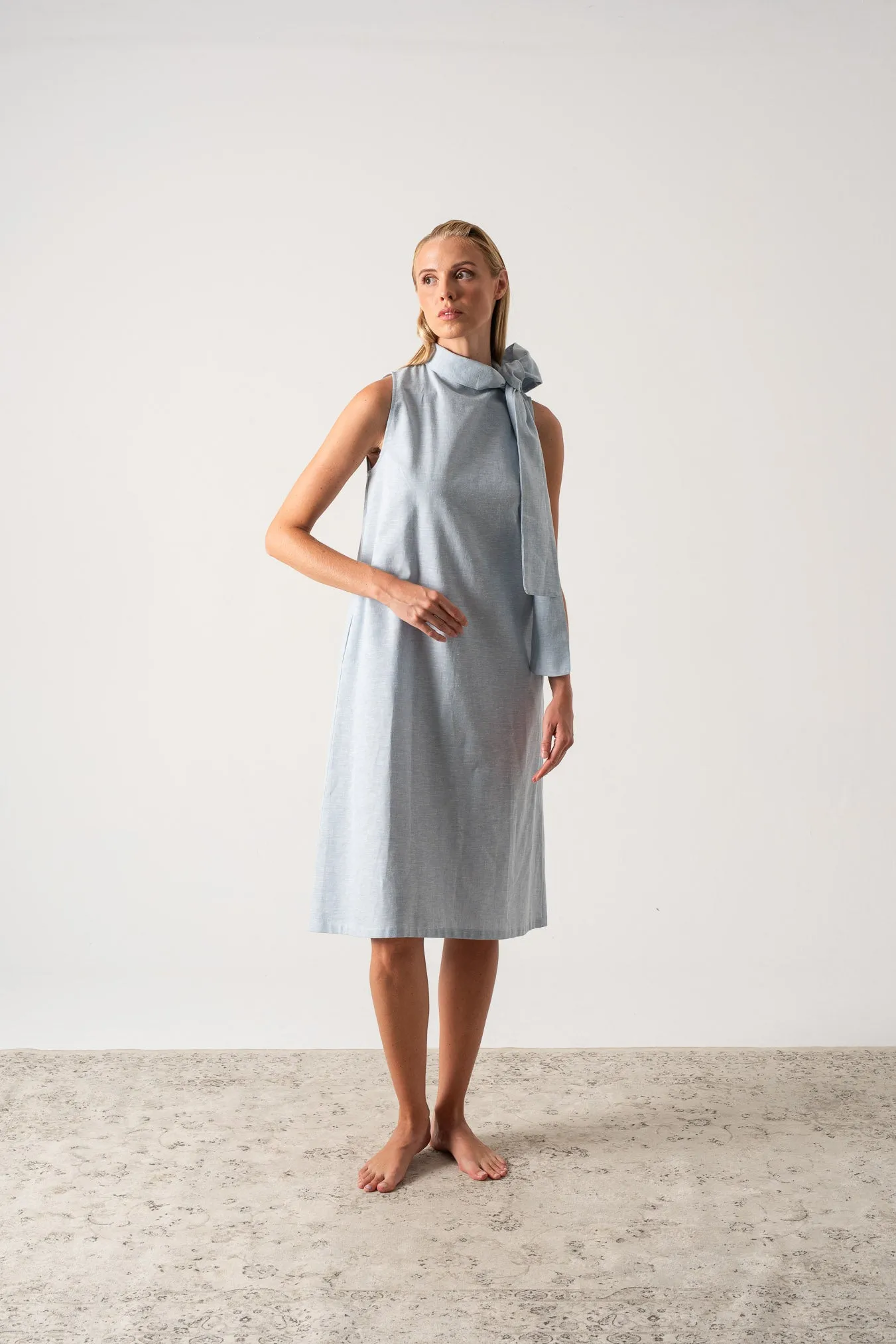 Axel Linen Tie Dress Sky Blue