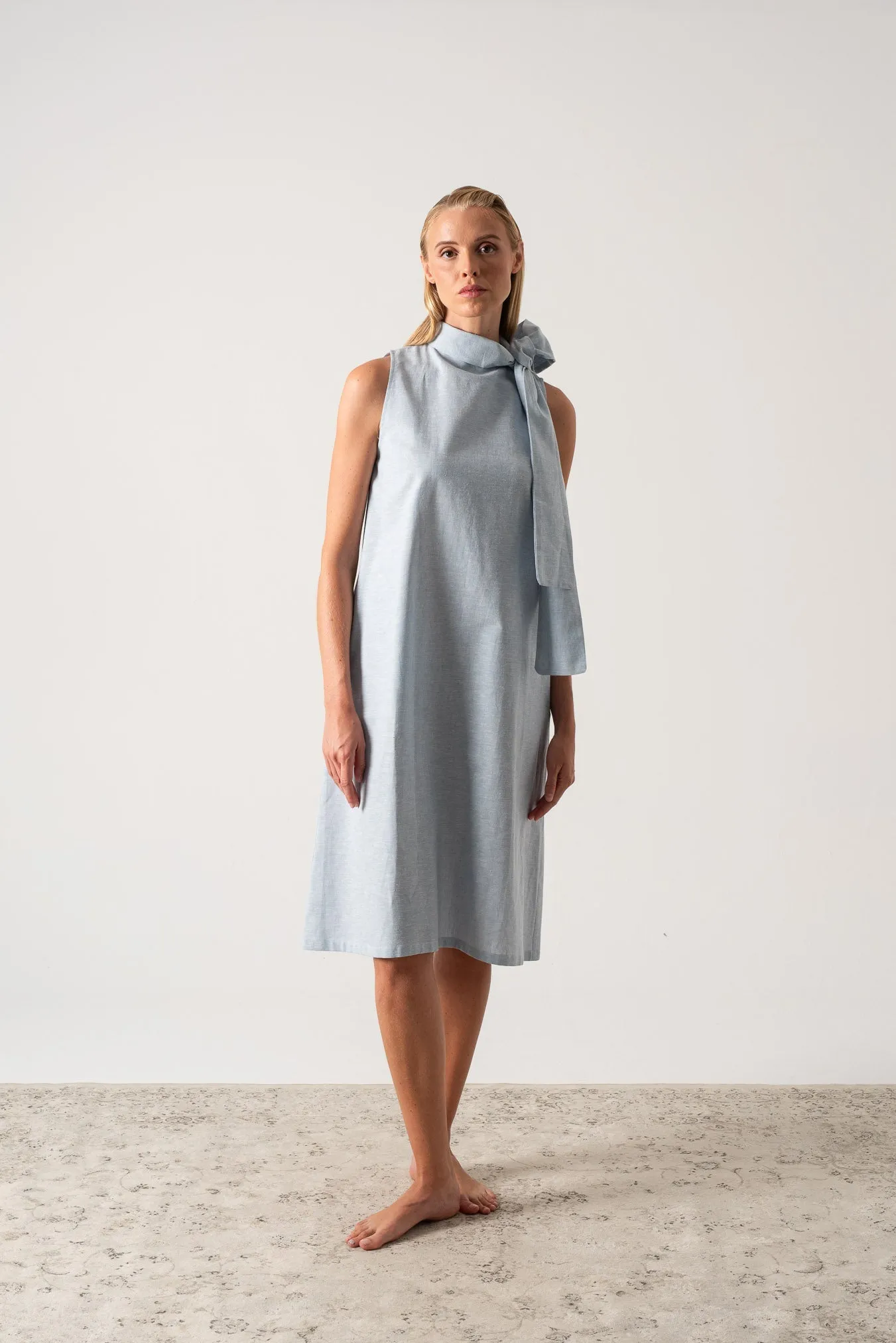 Axel Linen Tie Dress Sky Blue
