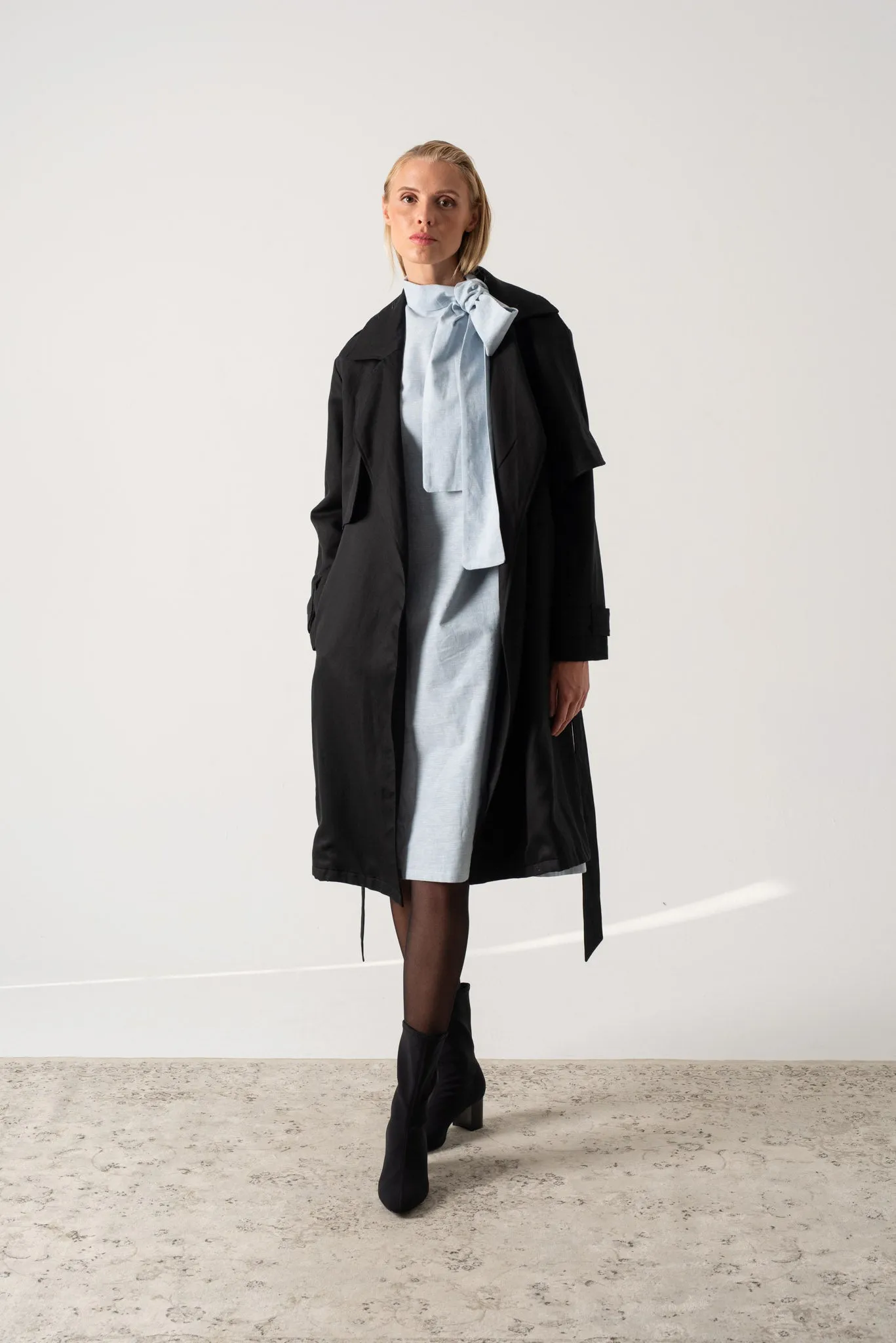 Axel Linen Tie Dress Sky Blue