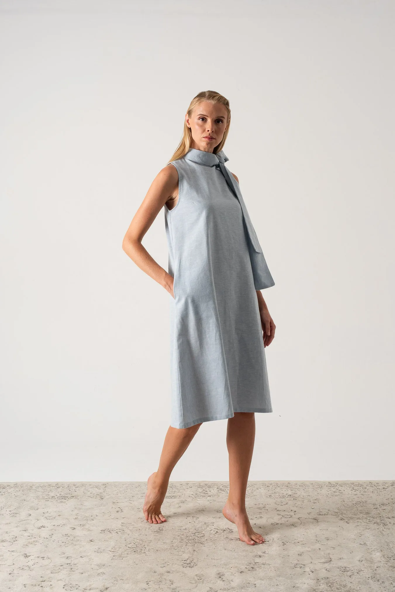 Axel Linen Tie Dress Sky Blue