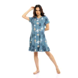 Ballerina Slip On Short Cotton Nightgown - Steel Blue