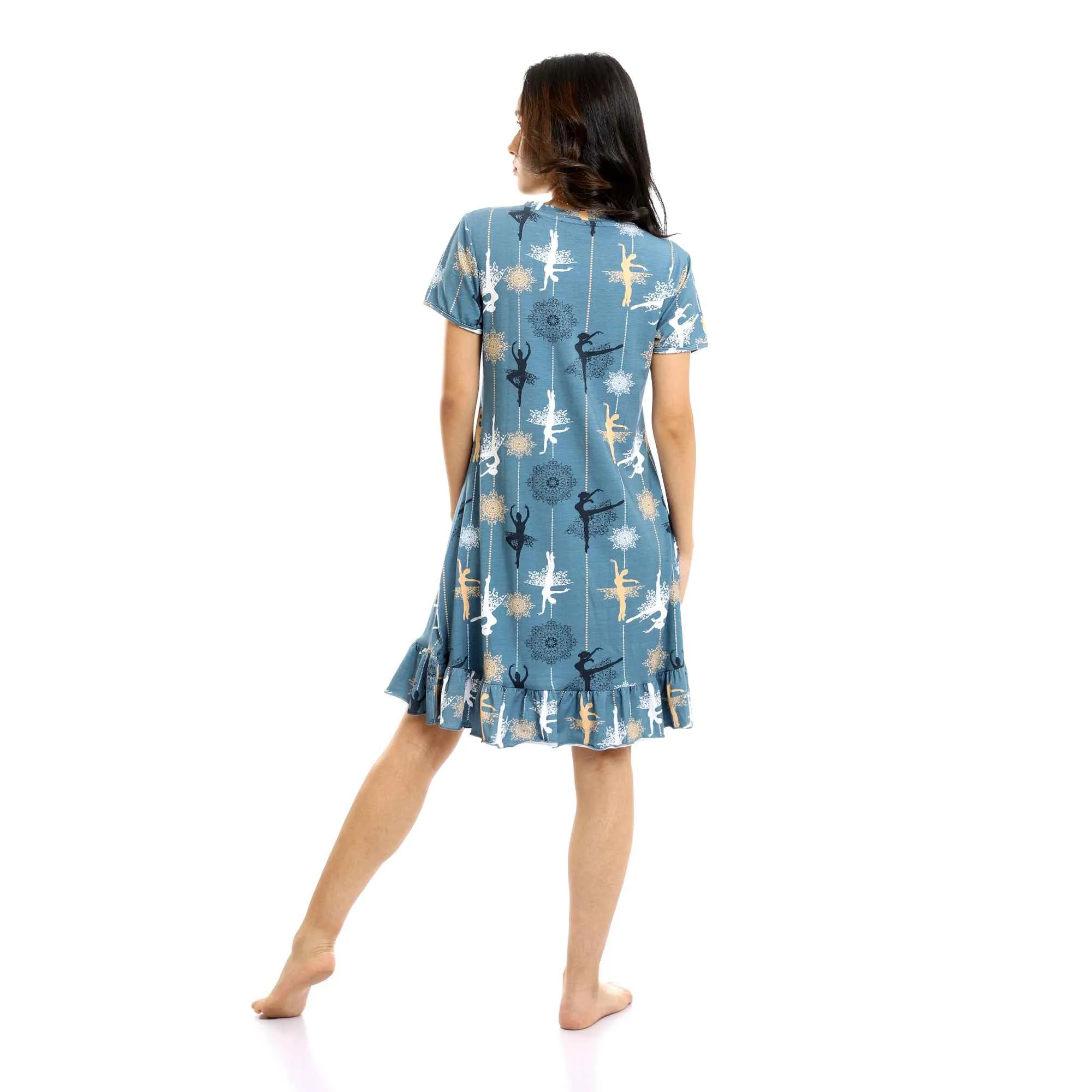 Ballerina Slip On Short Cotton Nightgown - Steel Blue