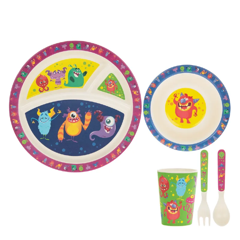 Bamboo 5 Piece Eco Eating Set - Monsters