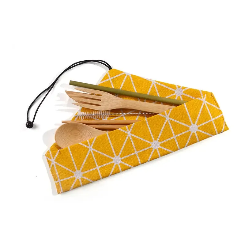 Bamboo Cutlery Fork Knife Spoon Chopstick Straw Set Dinnerware Utensils Picnic Set Eco Portable Reusable BUT06