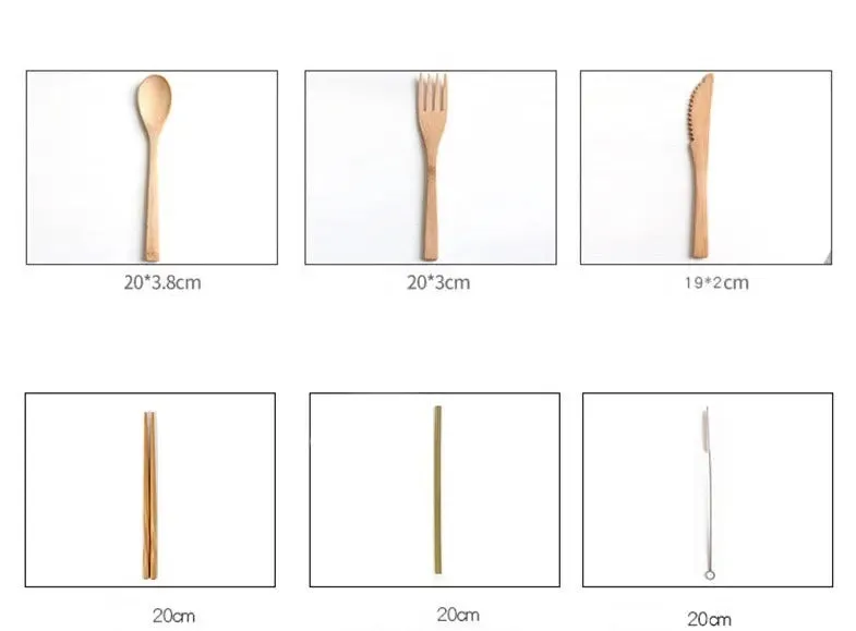 Bamboo Cutlery Fork Knife Spoon Chopstick Straw Set Dinnerware Utensils Picnic Set Eco Portable Reusable BUT06