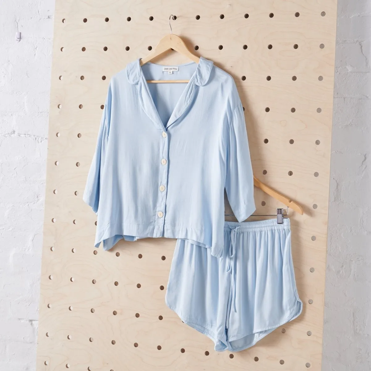 Bamboo Pyjamas - Crop Button Up   Short PJ Set in Baby Blue