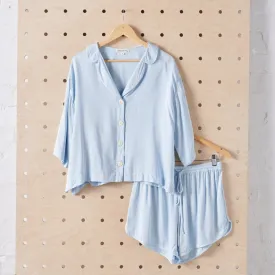 Bamboo Pyjamas - Crop Button Up   Short PJ Set in Baby Blue