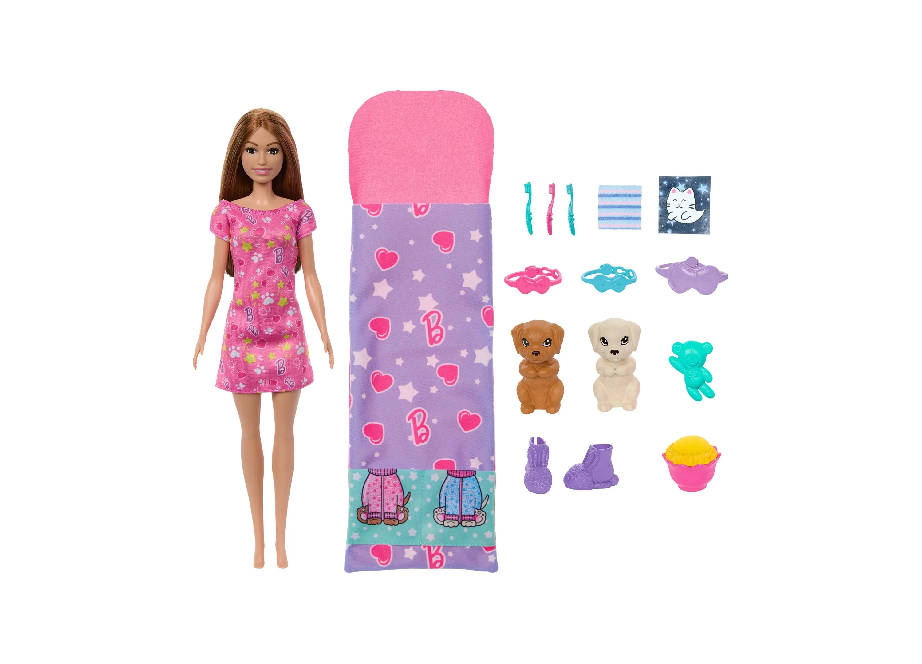 Barbie Doll Puppy Slumber Party Playset with 2 Toy Dog Figures, 10  Accessories, Color-Change