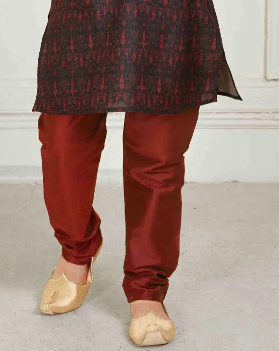 Beautiful Maroon Colored Poly Cotton Kurta With Pajama Set For Kids