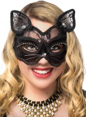 Black Cat Luxury Velvet and Sheer Lace Masquerade Mask