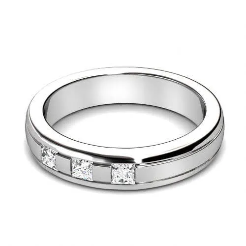 Blissful 0.40 CT Princess Cut Diamond Mens Wedding Band in 14KT White Gold