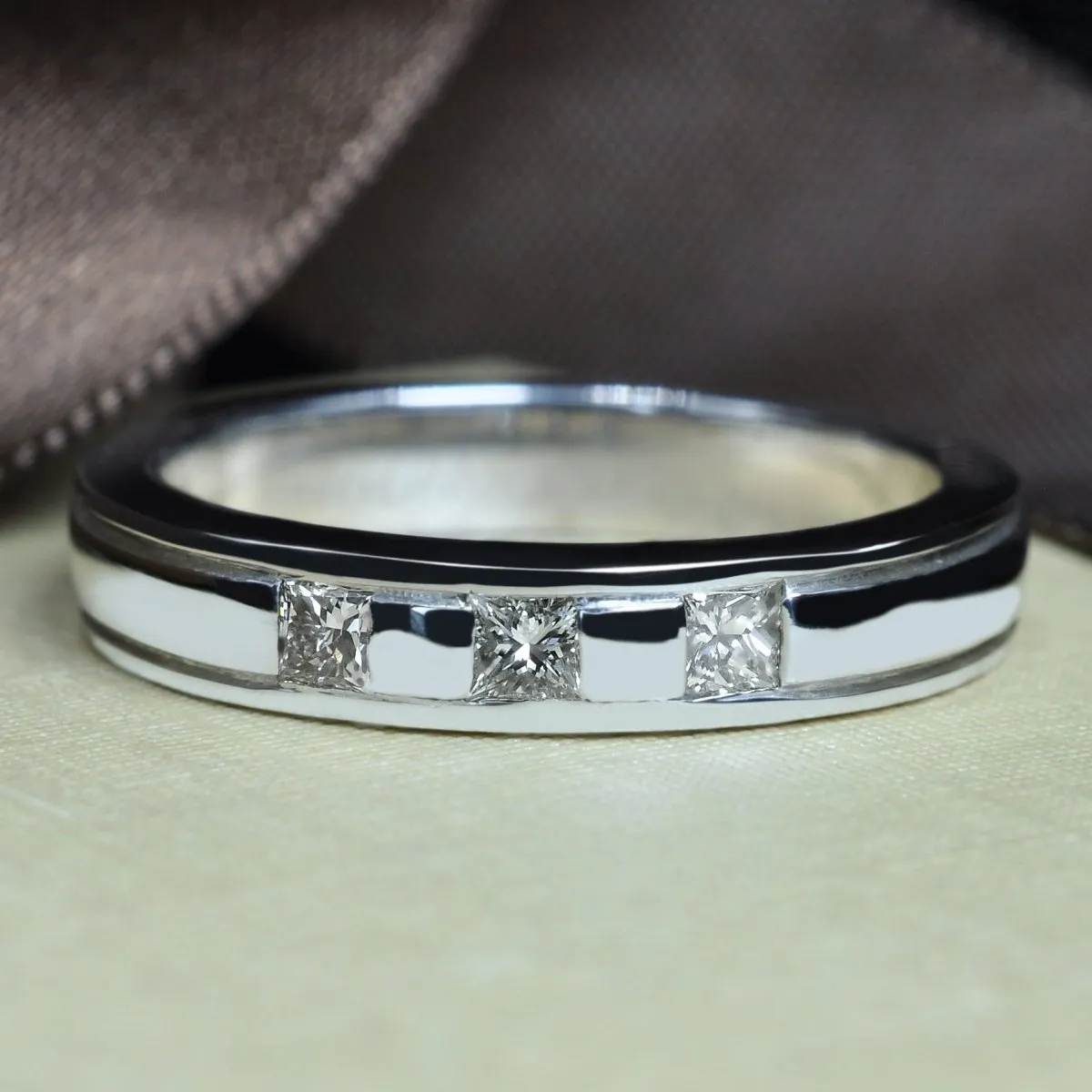Blissful 0.40 CT Princess Cut Diamond Mens Wedding Band in 14KT White Gold