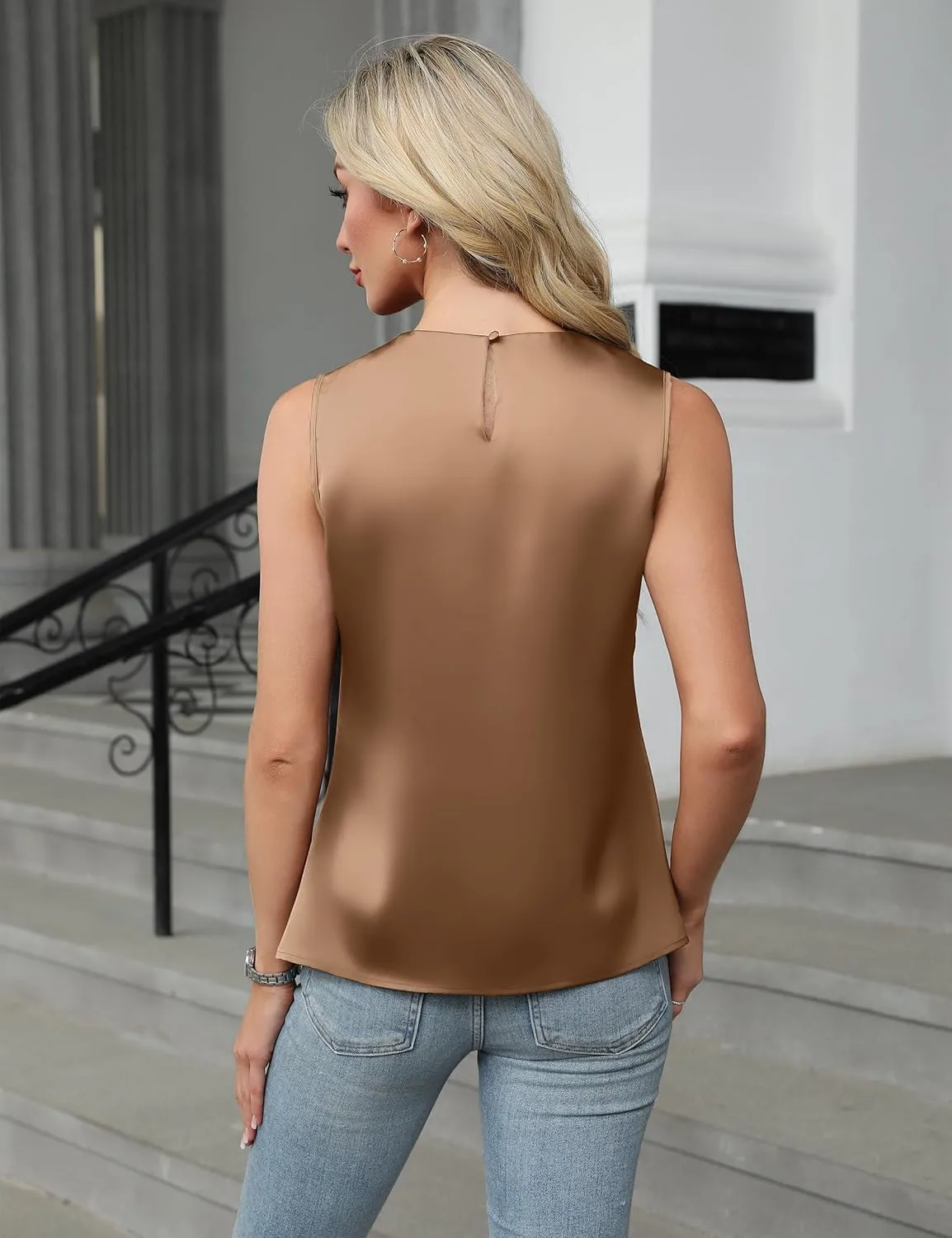 Blooming Jelly Womens Summer Tank Tops Business Casual Outfits Satin Blouse Dressy Work Shirts Spring Clothes