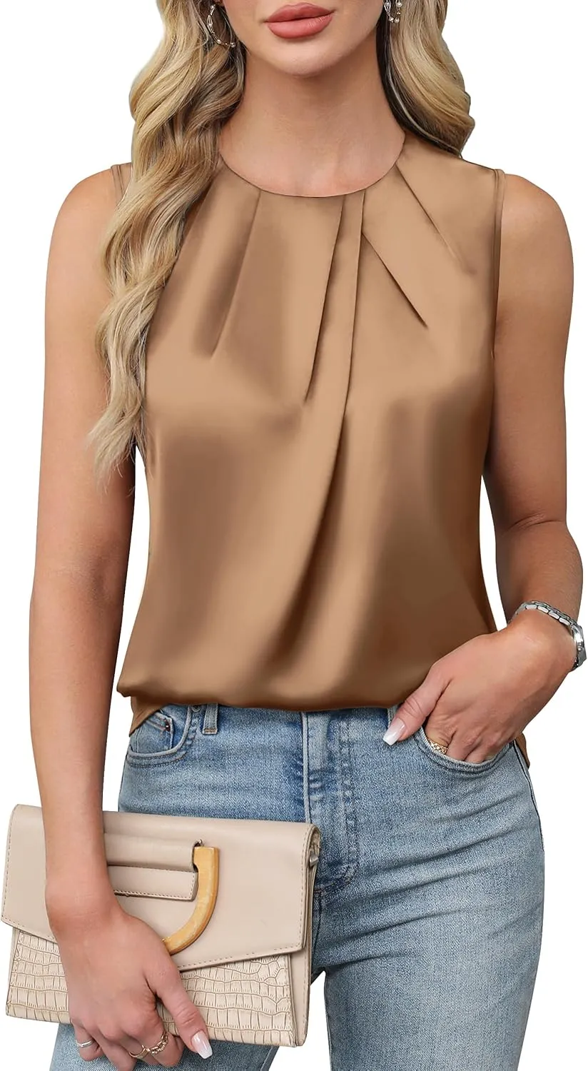Blooming Jelly Womens Summer Tank Tops Business Casual Outfits Satin Blouse Dressy Work Shirts Spring Clothes