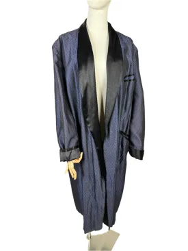 Blue & Black Satin Smoking Jacket Robe 1960s