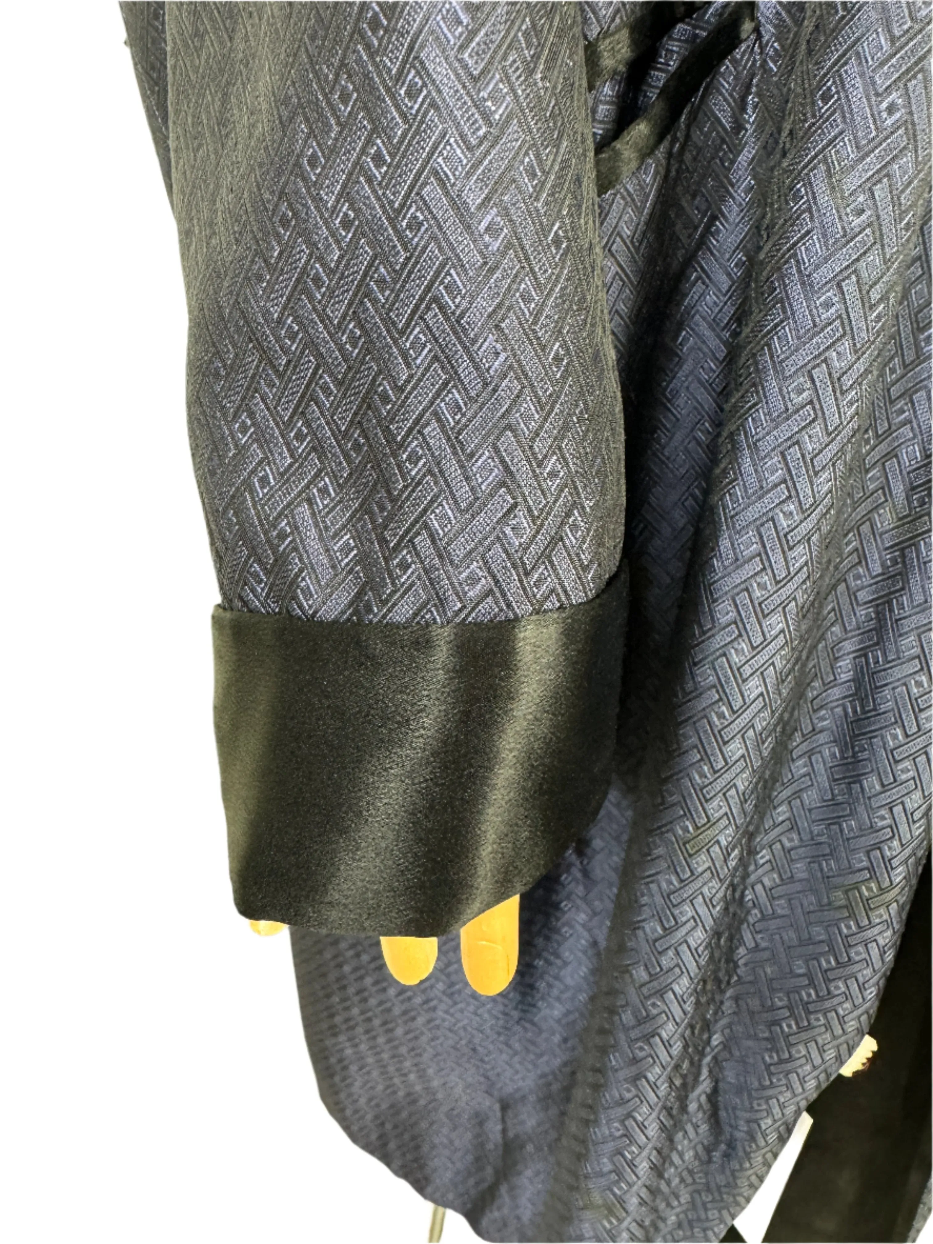 Blue & Black Satin Smoking Jacket Robe 1960s