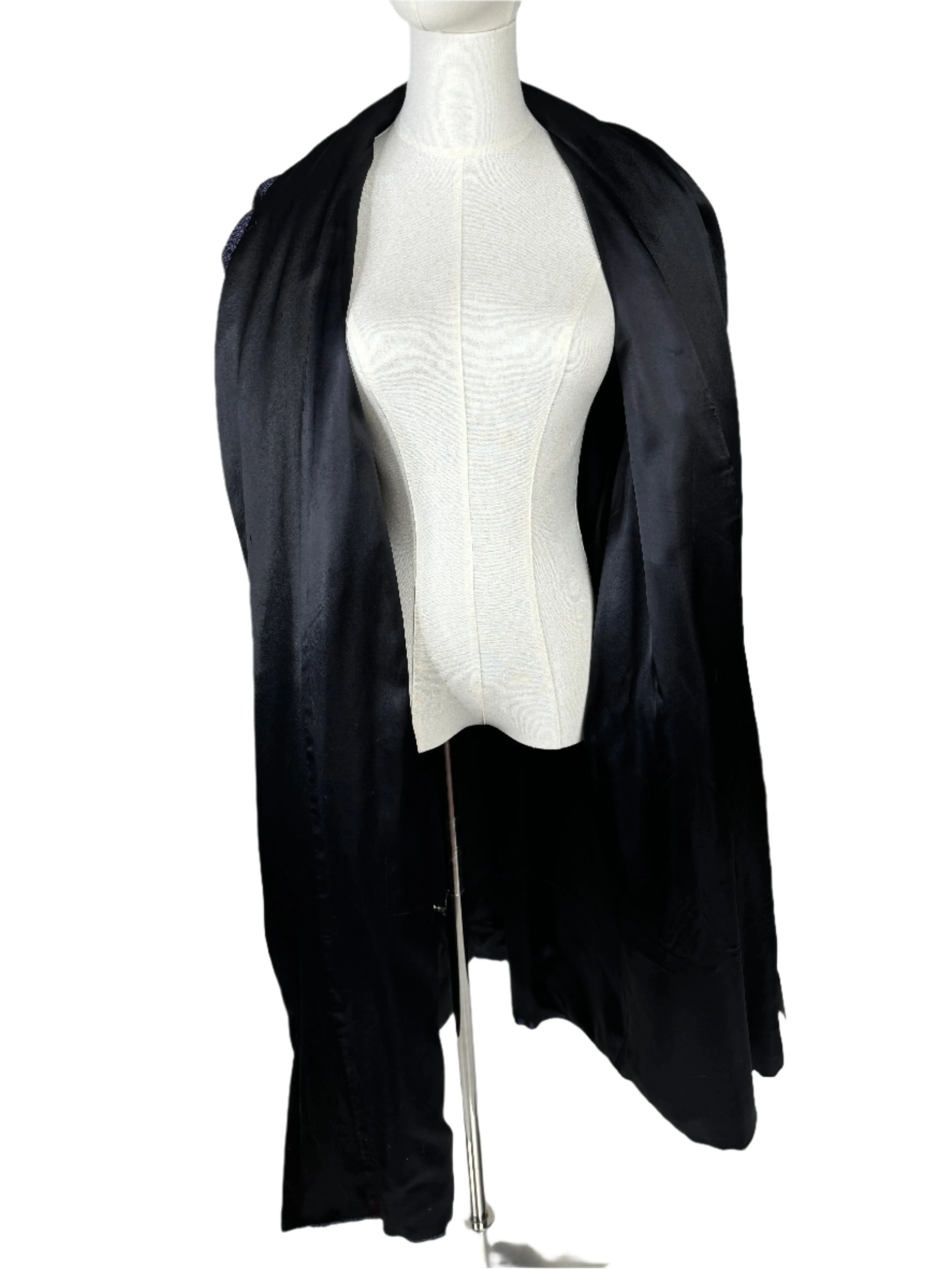 Blue & Black Satin Smoking Jacket Robe 1960s