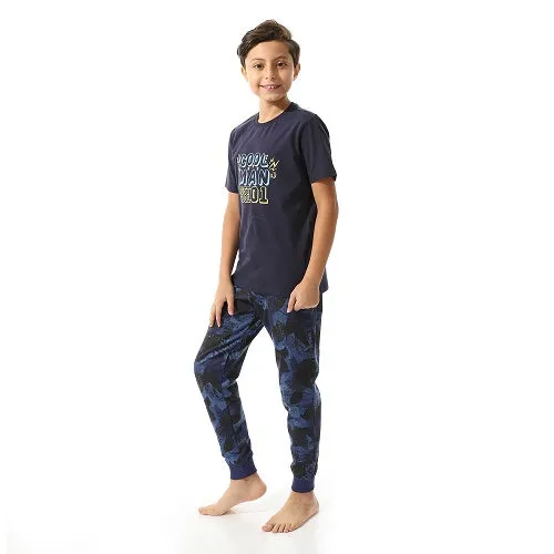 Boys' Cool Man Pajama Set - Graphic Tee and Camouflage Pants - Navy