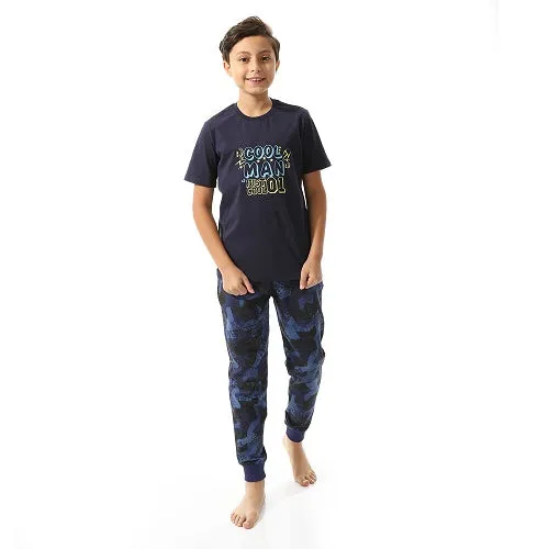 Boys' Cool Man Pajama Set - Graphic Tee and Camouflage Pants - Navy