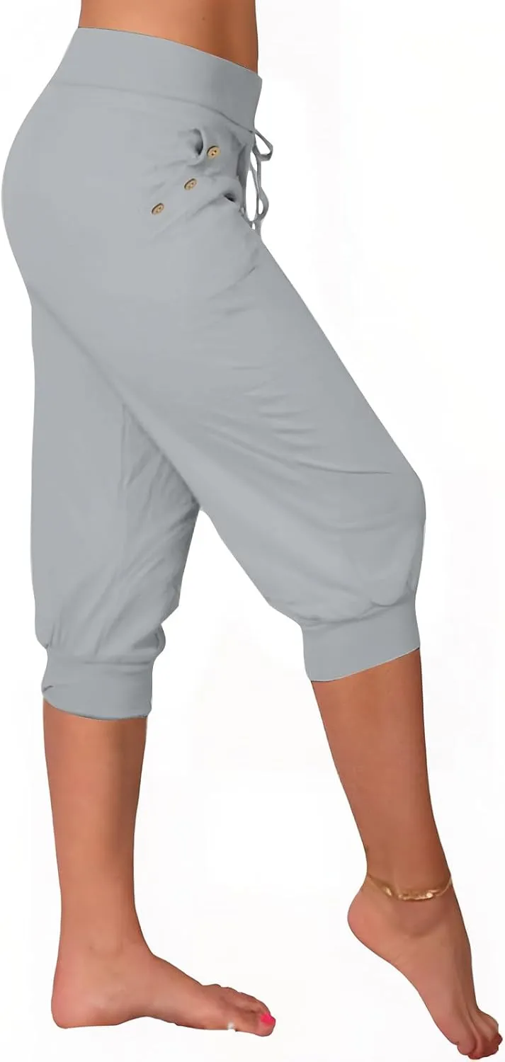 Capri Pants for Women High Waisted Drawstring Joggers Stretch Lightweight Casual Hiking Pant Capri with Pockets