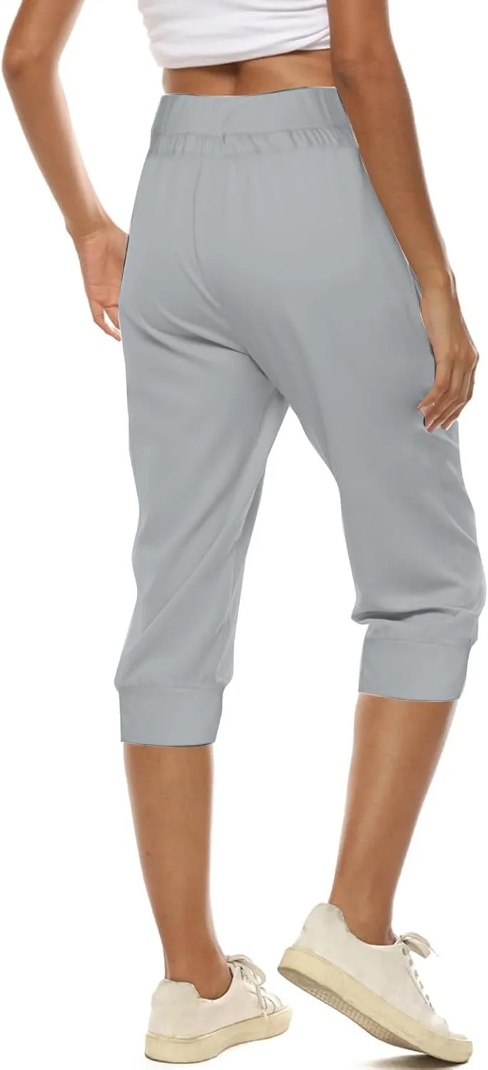 Capri Pants for Women High Waisted Drawstring Joggers Stretch Lightweight Casual Hiking Pant Capri with Pockets