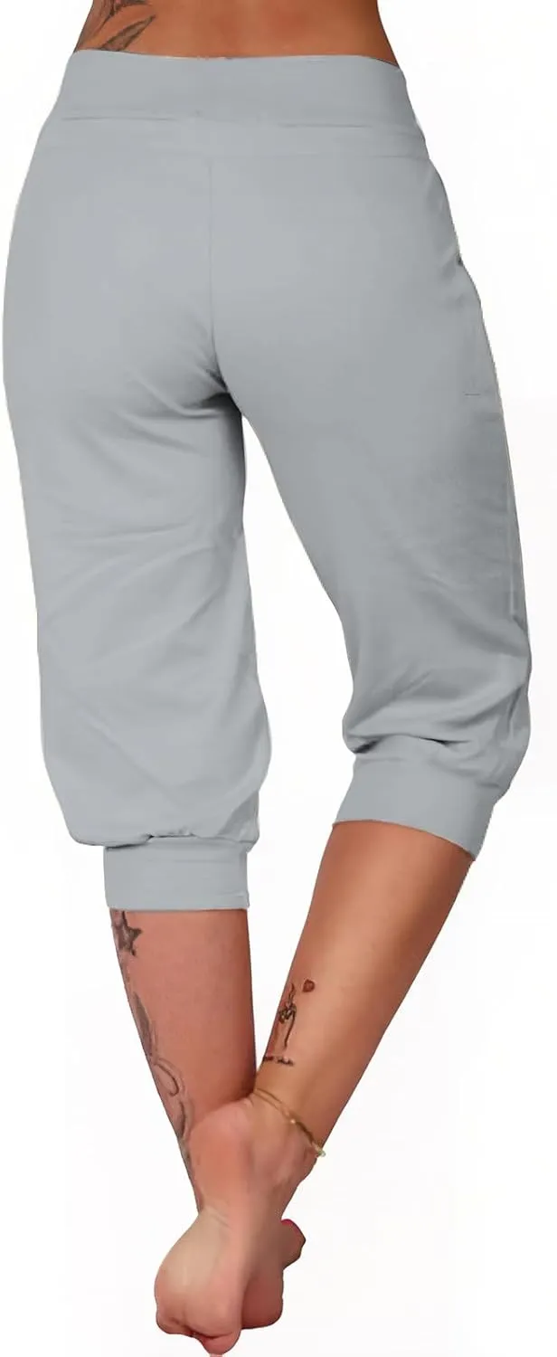 Capri Pants for Women High Waisted Drawstring Joggers Stretch Lightweight Casual Hiking Pant Capri with Pockets