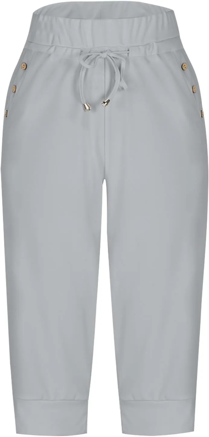 Capri Pants for Women High Waisted Drawstring Joggers Stretch Lightweight Casual Hiking Pant Capri with Pockets