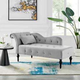 Chaise Lounge Velvet Sofa with Wooden Legs - Light Grey
