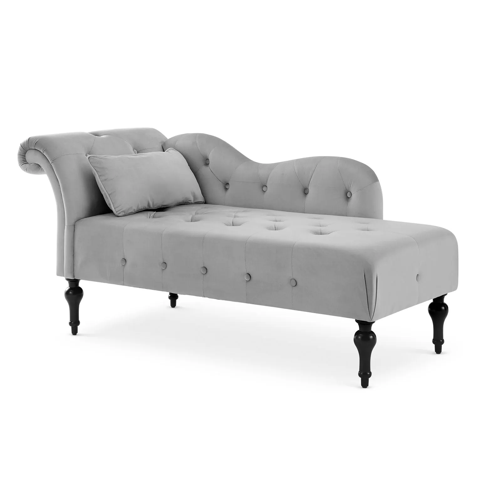 Chaise Lounge Velvet Sofa with Wooden Legs - Light Grey
