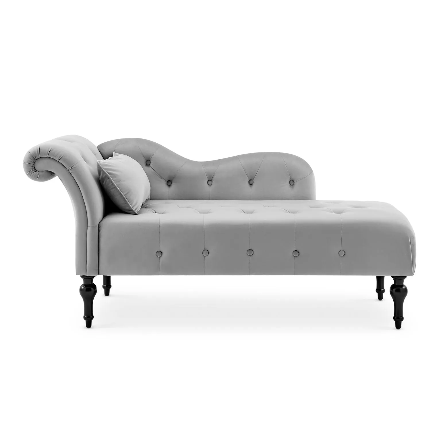 Chaise Lounge Velvet Sofa with Wooden Legs - Light Grey