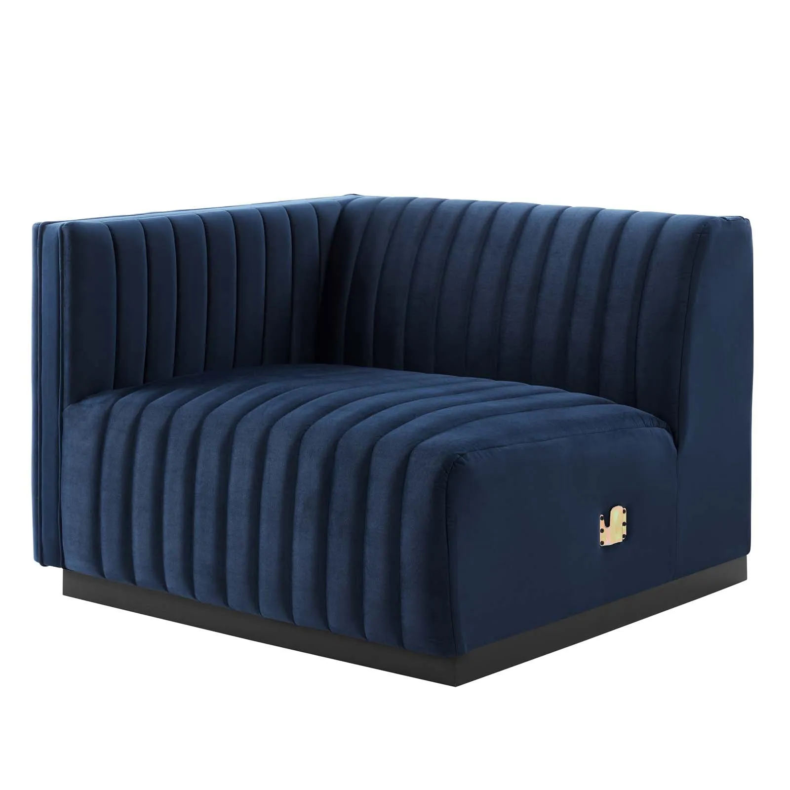 Conjure Channel Tufted Performance Velvet Left-Arm Chair Black Midnight Blue EEI-5490-BLK-MID