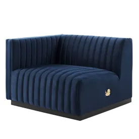 Conjure Channel Tufted Performance Velvet Left-Arm Chair Black Midnight Blue EEI-5490-BLK-MID