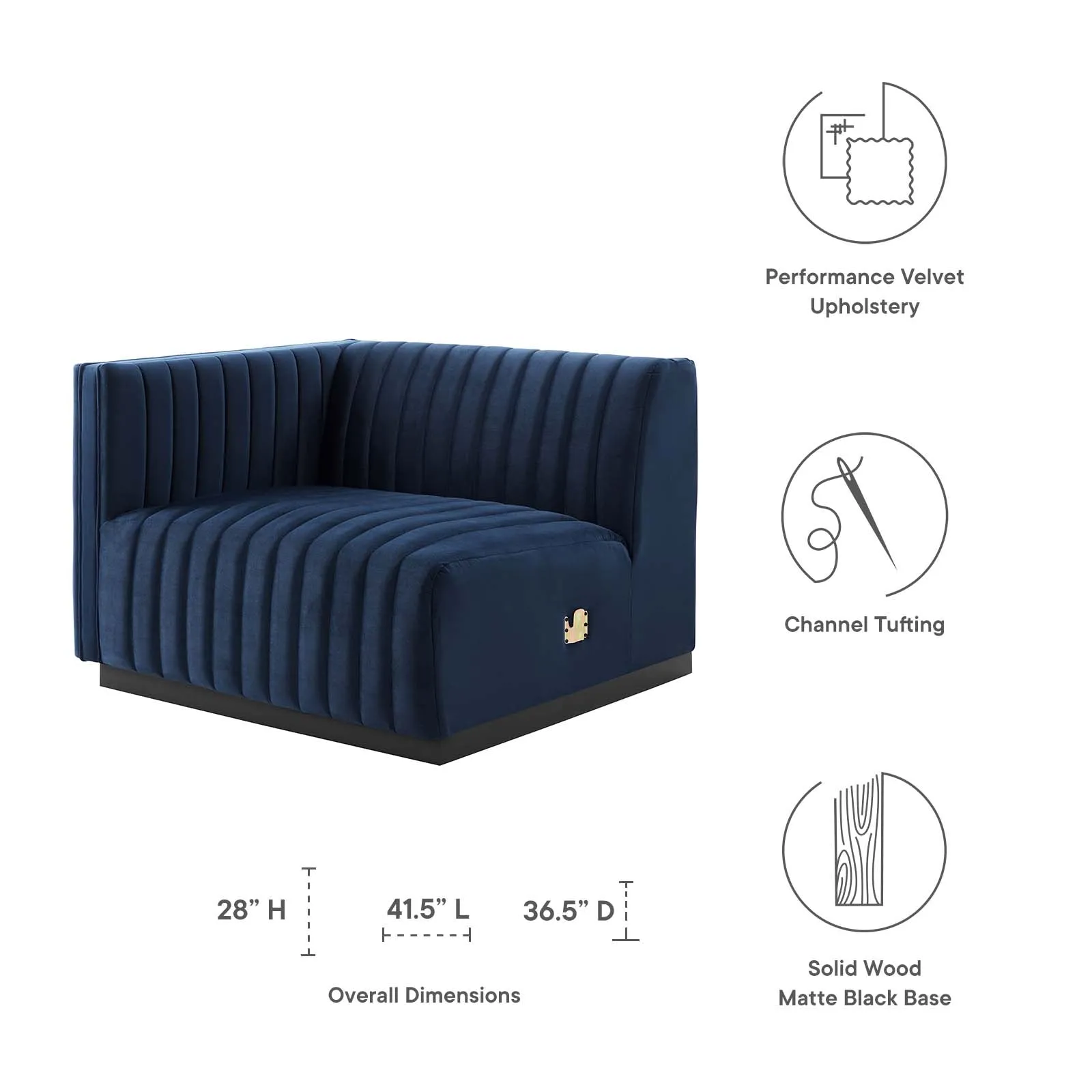Conjure Channel Tufted Performance Velvet Left-Arm Chair Black Midnight Blue EEI-5490-BLK-MID