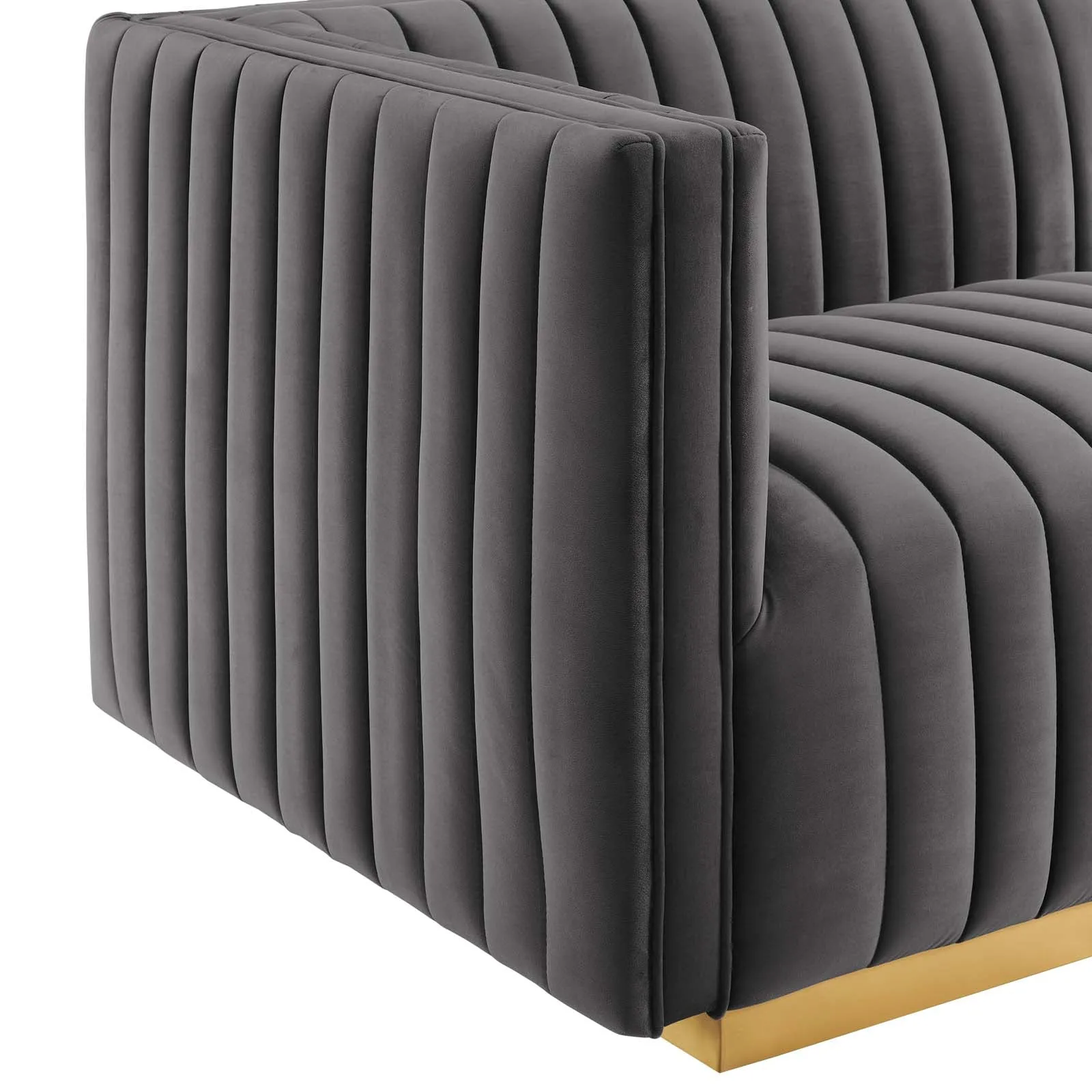 Conjure Channel Tufted Performance Velvet Left-Arm Chair Gold Gray EEI-5502-GLD-GRY